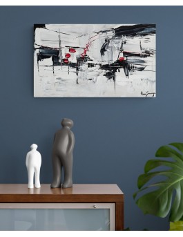 tableau abstrait noir blanc rouge moderne