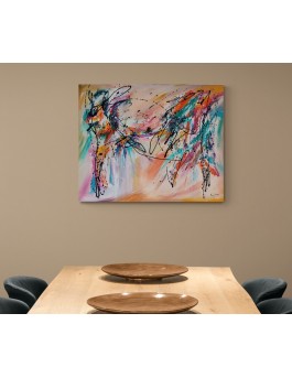 grand tableau abstrait coloré salle à manger