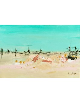 tableau abstrait plage sable fin