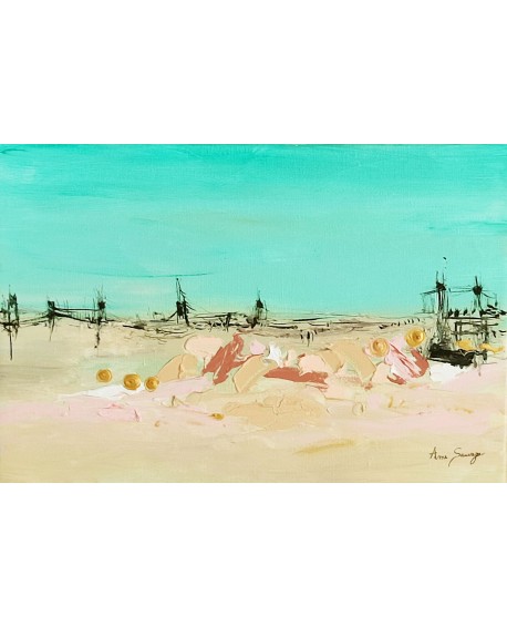 tableau abstrait plage sable fin