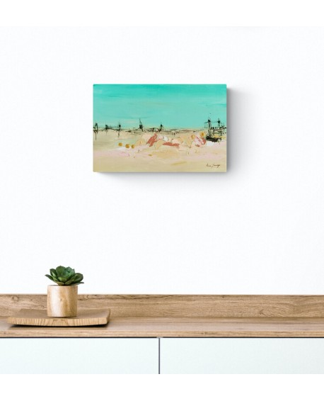 tableau abstrait mer plage sable