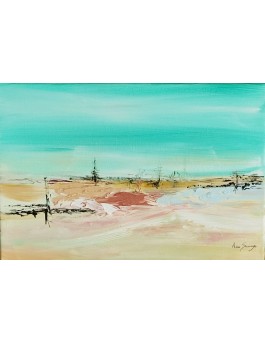 peinture abstraite bord de mer, sable et plage