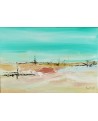 peinture abstraite bord de mer, sable et plage