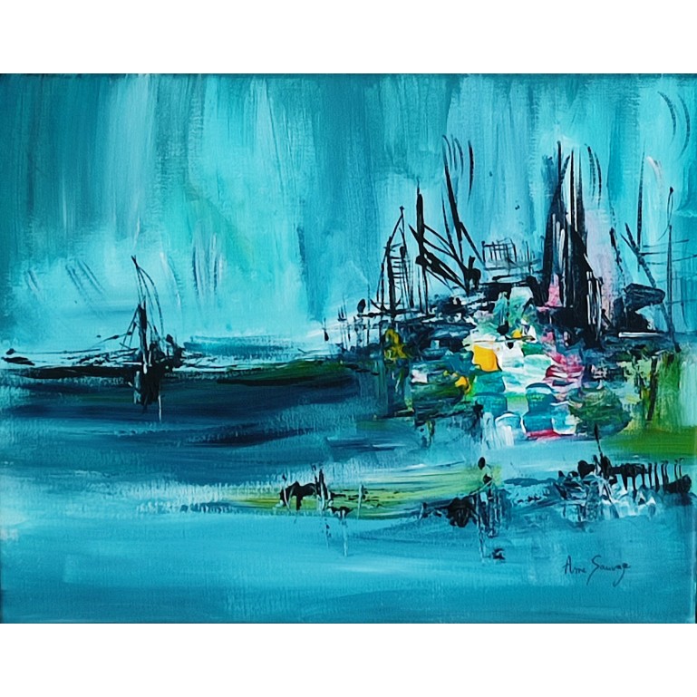 tableau abstrait bleu acrylique