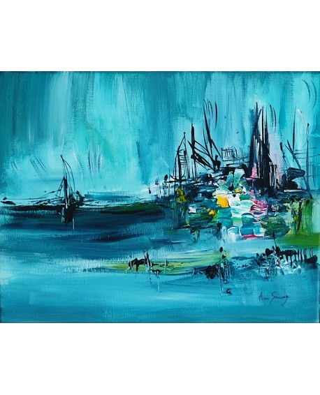 tableau abstrait bleu acrylique