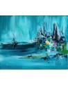 tableau abstrait bleu acrylique