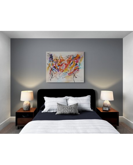 grand tableau abstrait moderne multicolore chambre à coucher