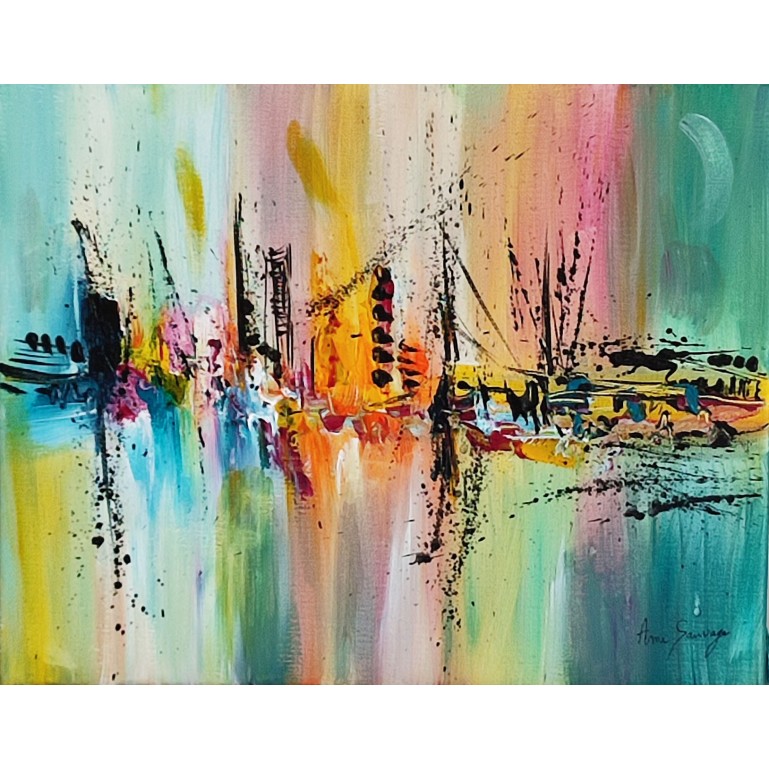 petit tableau abstrait multicolore