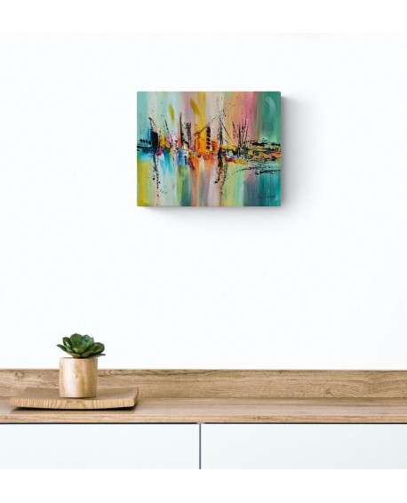 tableau abstrait multicolore arc en ciel