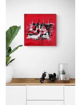 tableau abstrait rouge noir blanc moderne