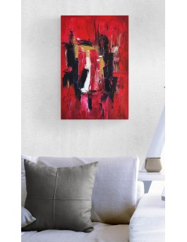 grand tableau abstrait contemporain rouge noir blanc