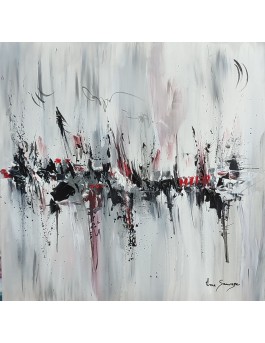 tableau abstrait contemporain gris noir blanc rouge