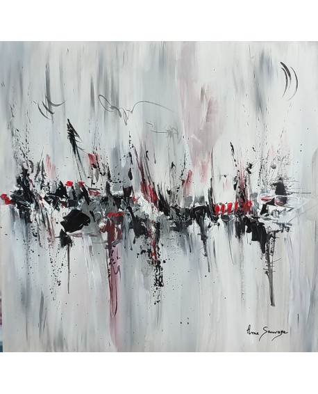 tableau abstrait contemporain gris noir blanc rouge