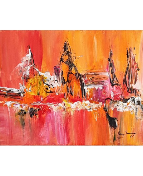 tableau abstrait contemporain rouge orange jaune
