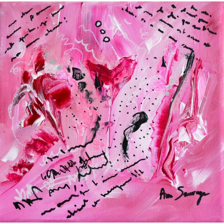Tableau abstrait rose fushia les mots des fleurs