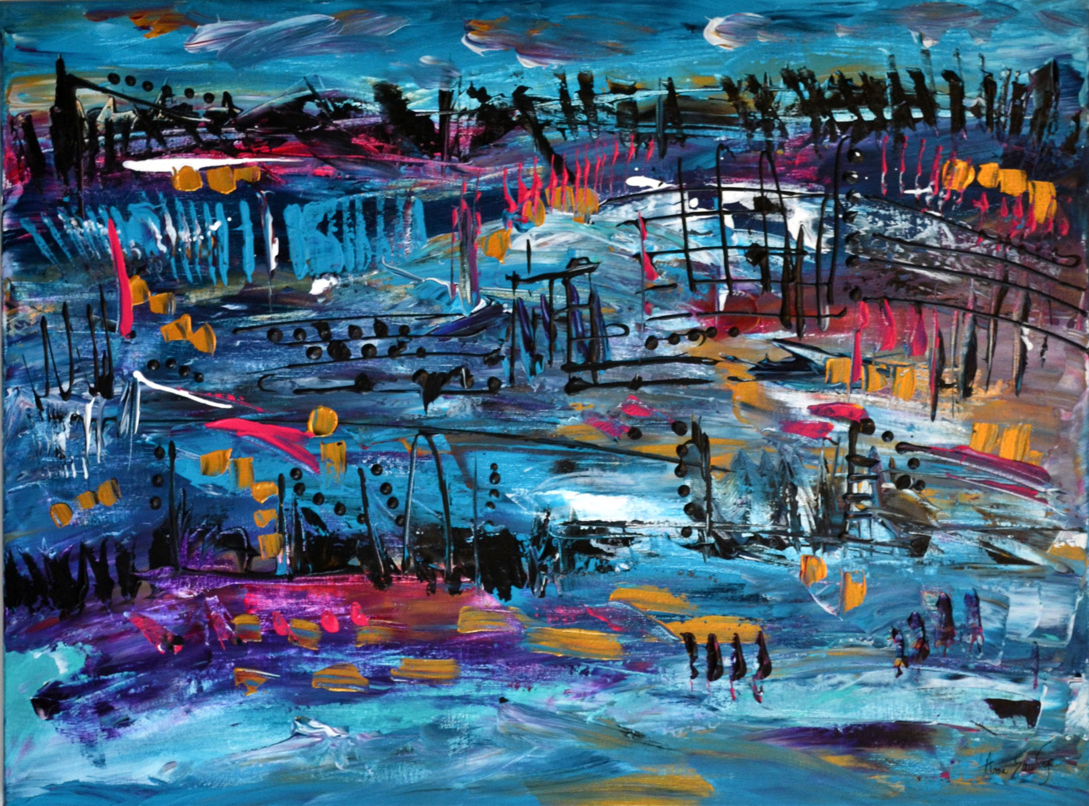 peinture abstraite bleu turquoise