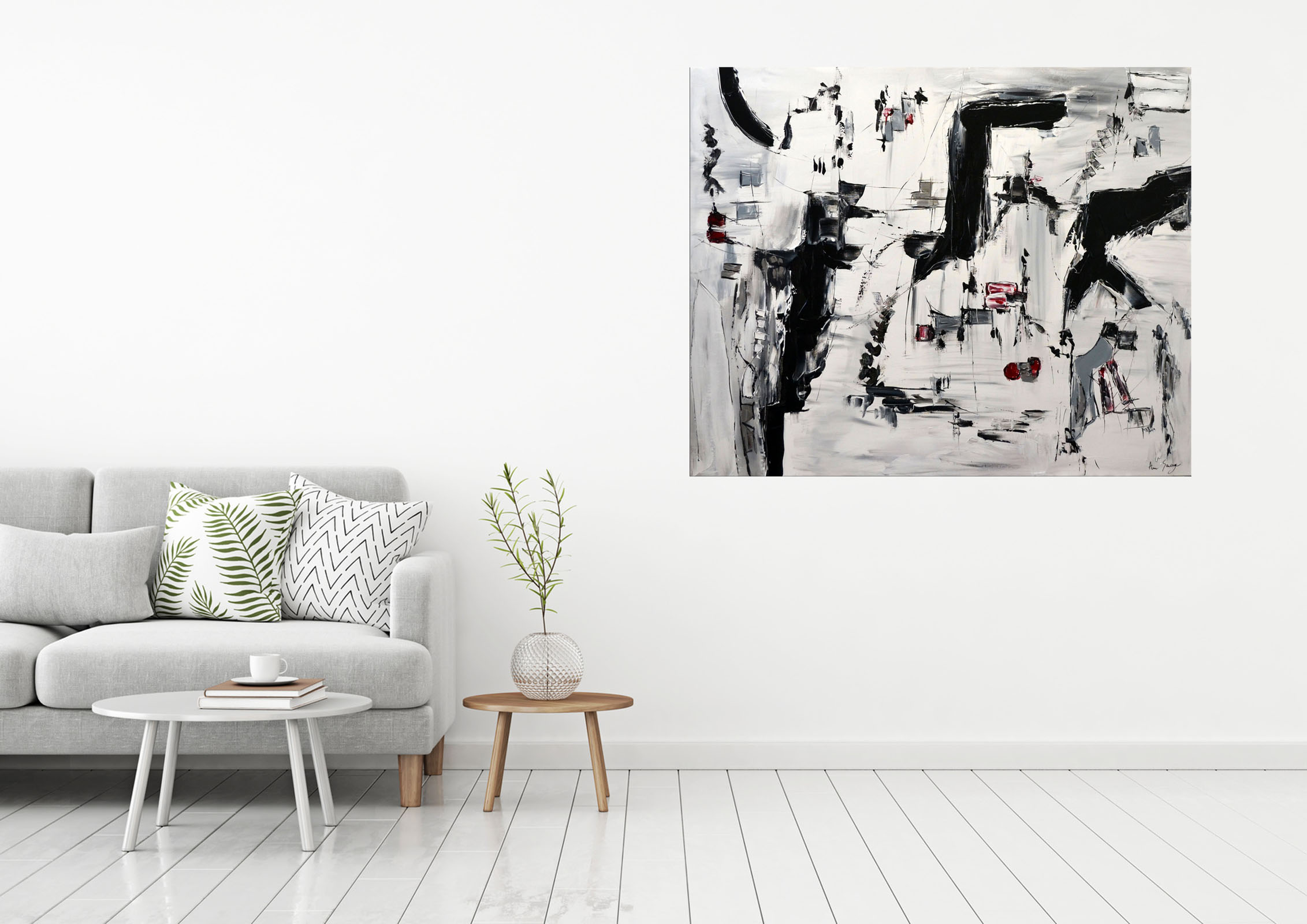 grand tableau contemporain noir et blanc