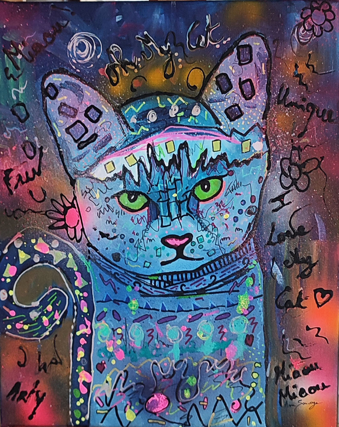 peinture abstraite chat moderne