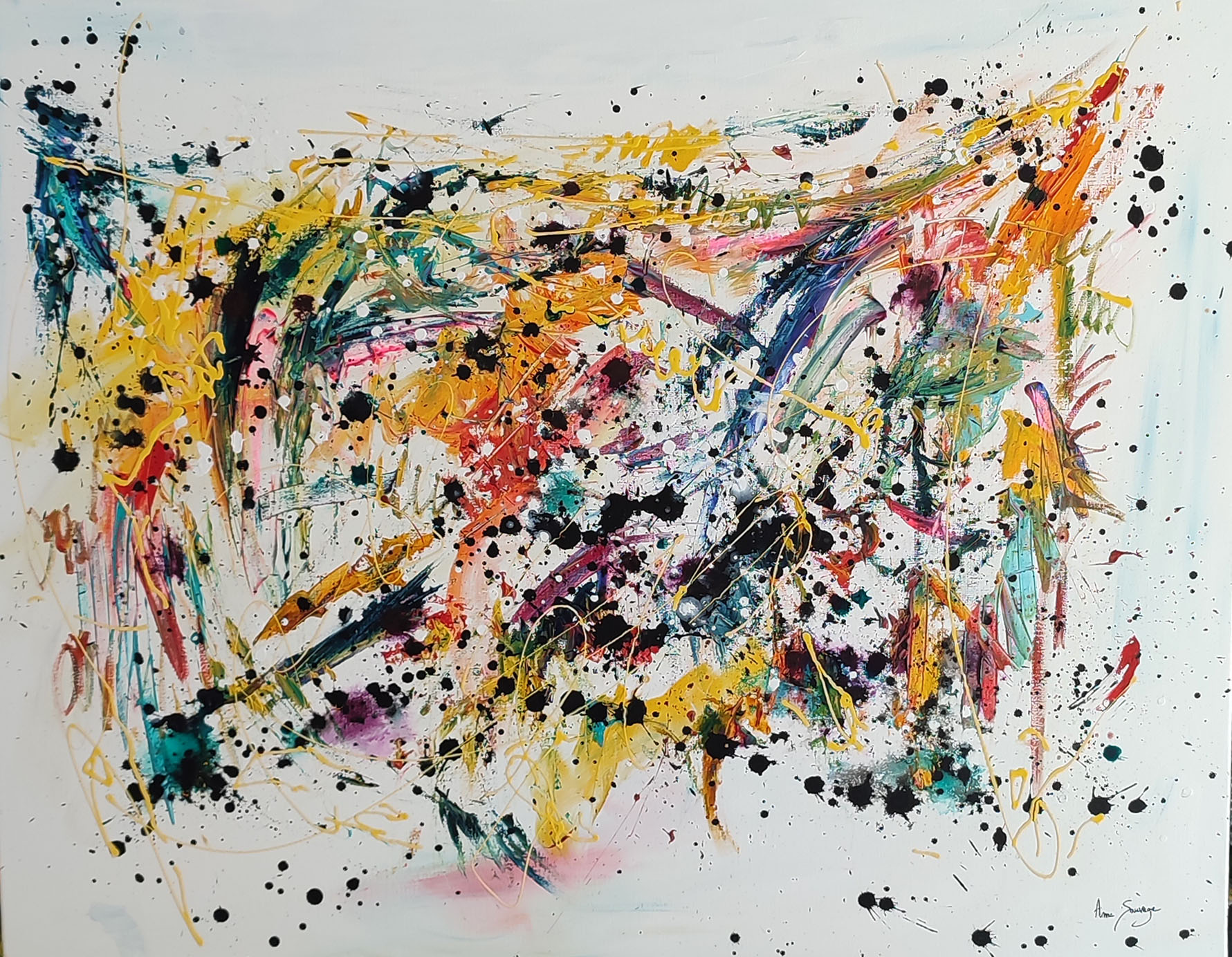 Tableau Abstrait Moderne Sur Toile 86x175 Cm - Déco Murale Blanc Et Or Pour Salon, Couloir - Cadre Doré Inclus