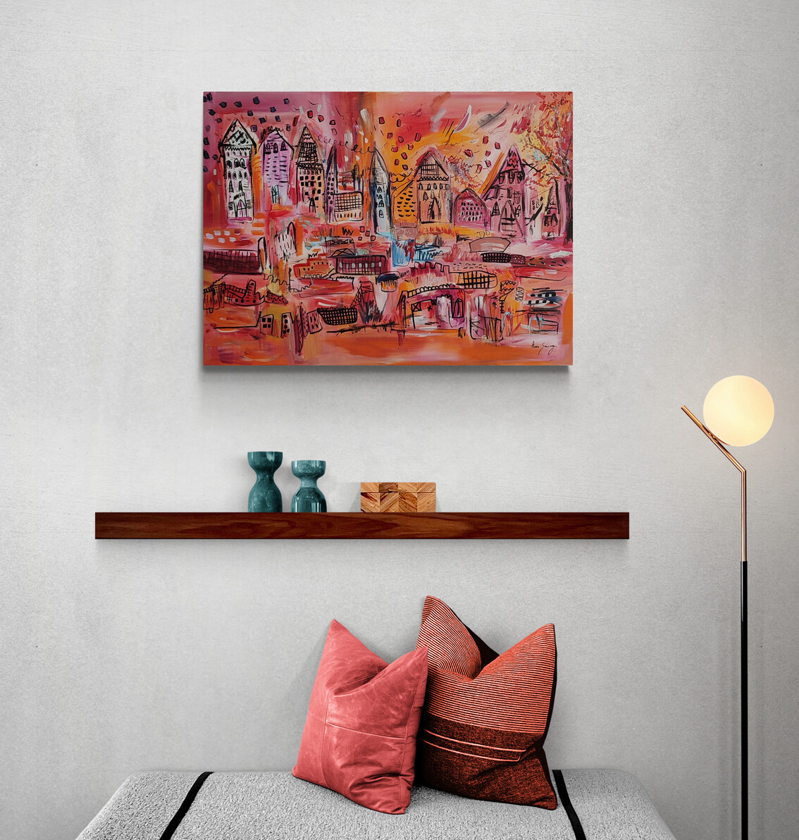 peinture abstraite rouge moderne ville