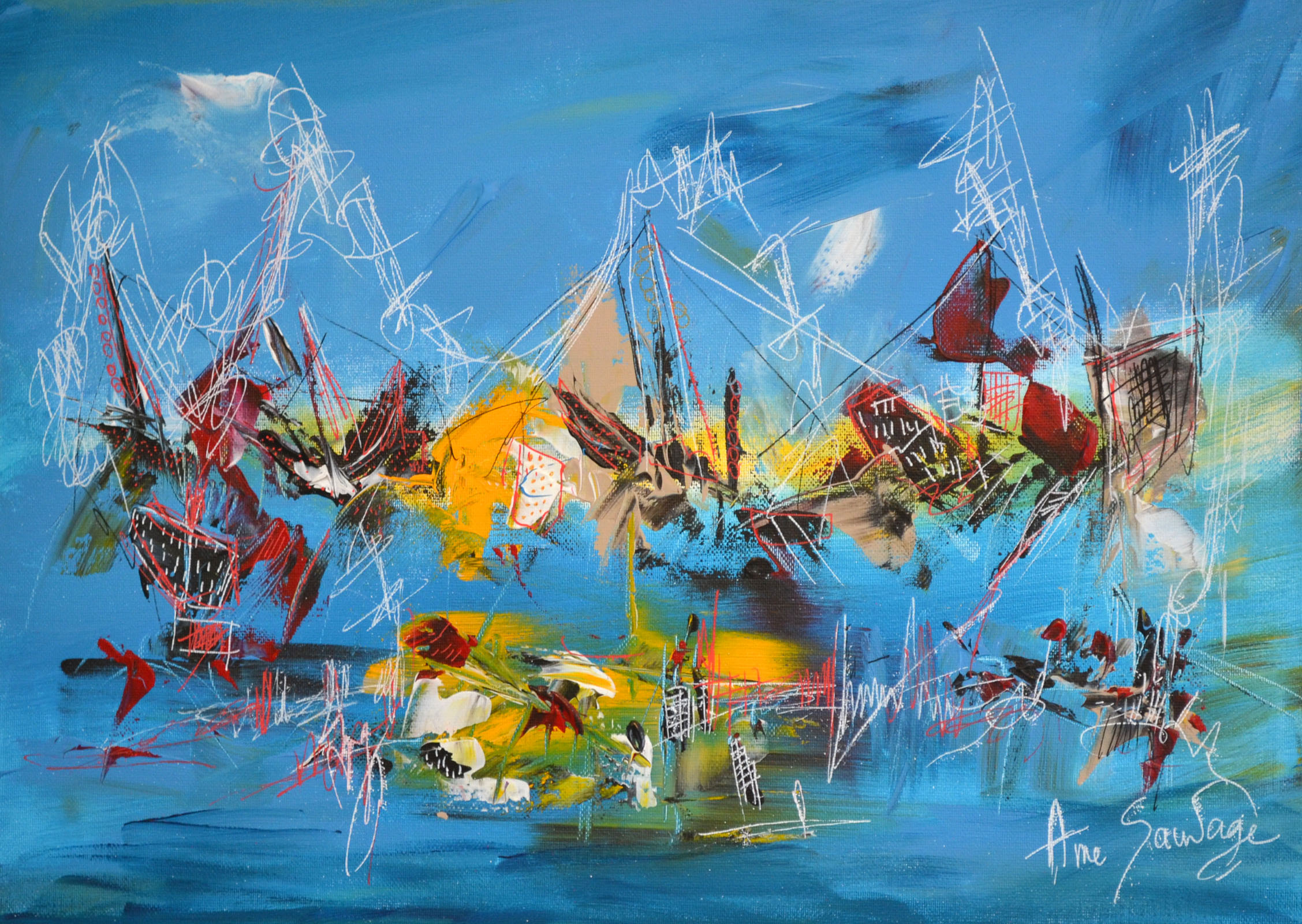 tableau-abstrait-bleu-jaune-paysage