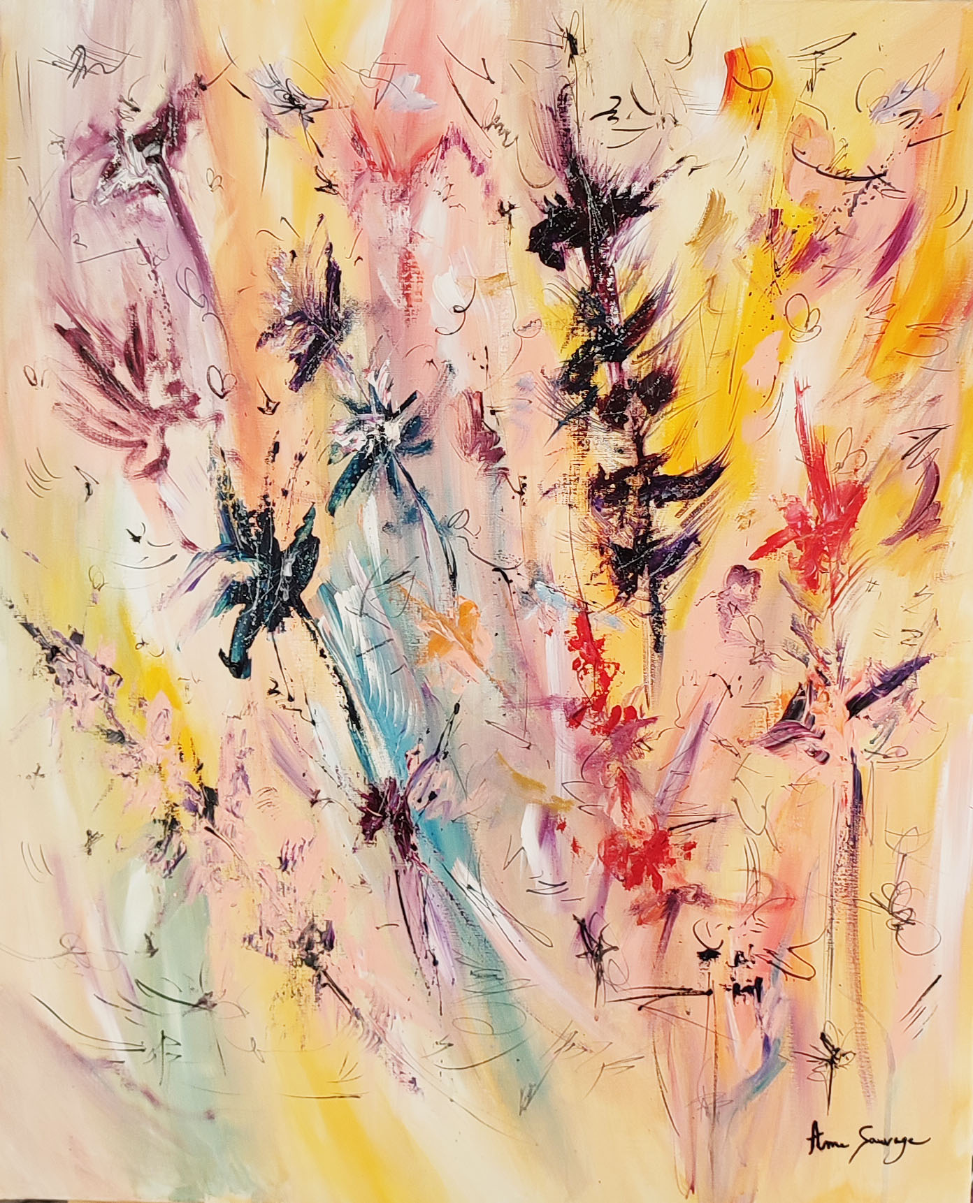 tableau abstrait printemps