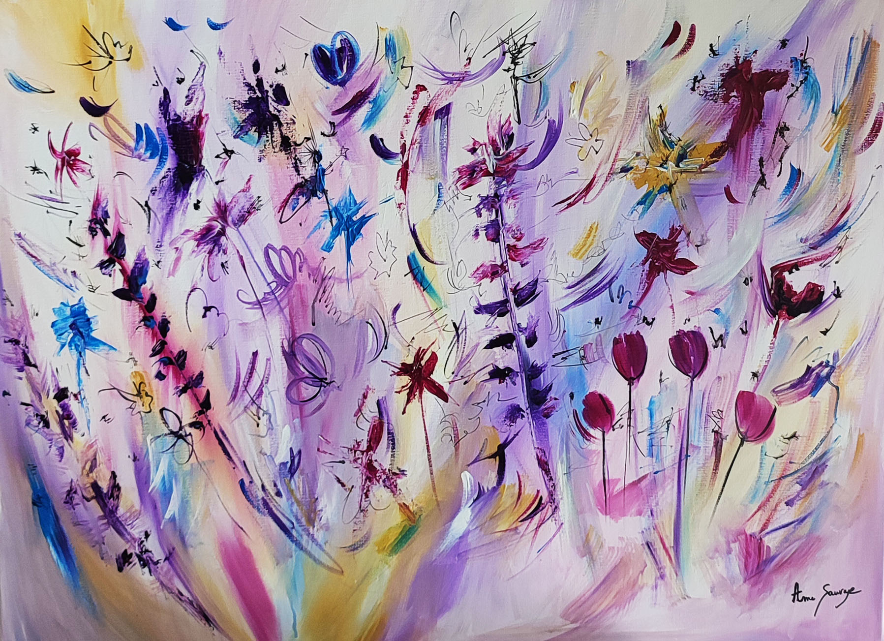 tableau abstrait fleurs printemps