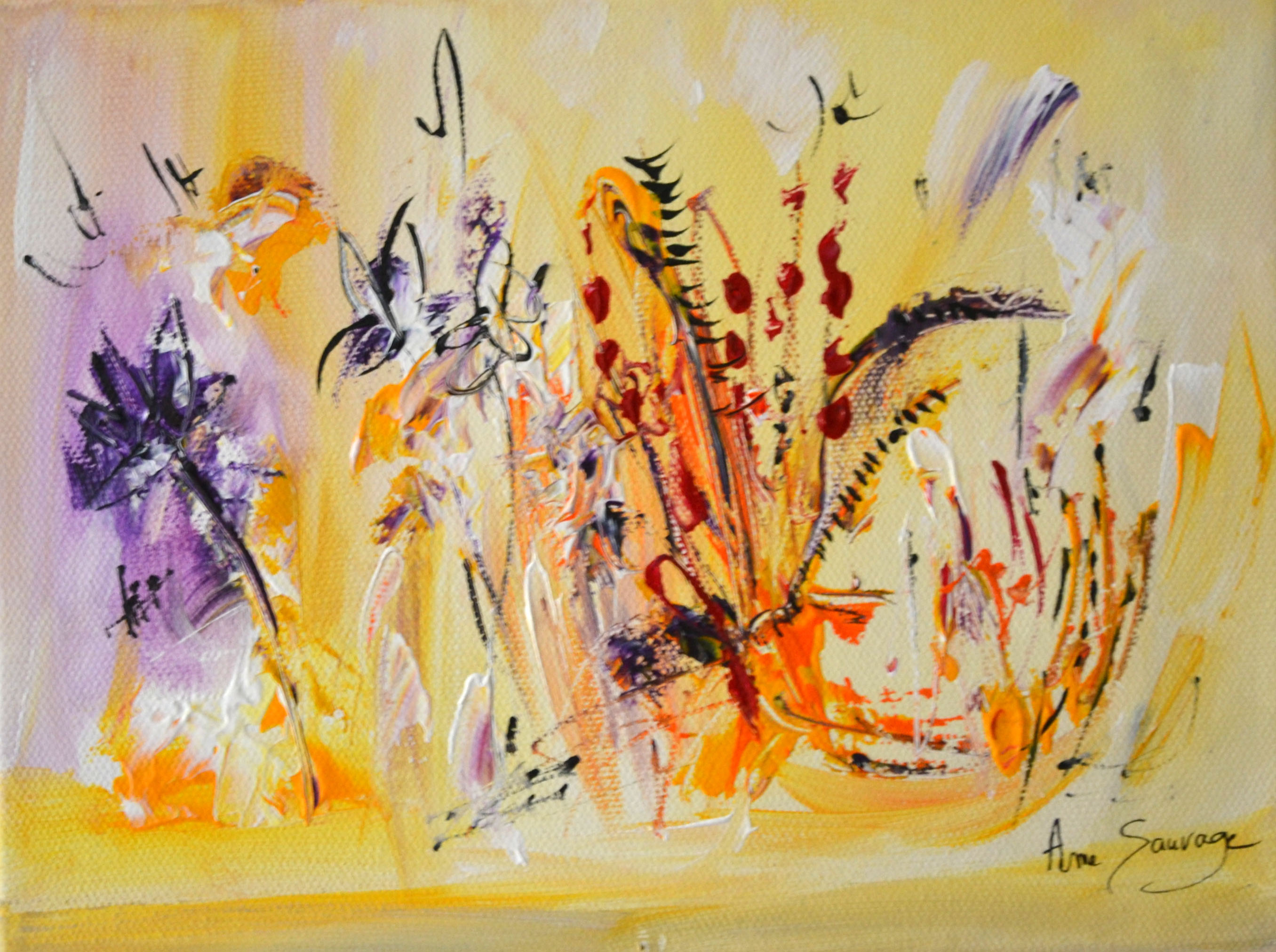 tableau abstrait jaune de fleurs