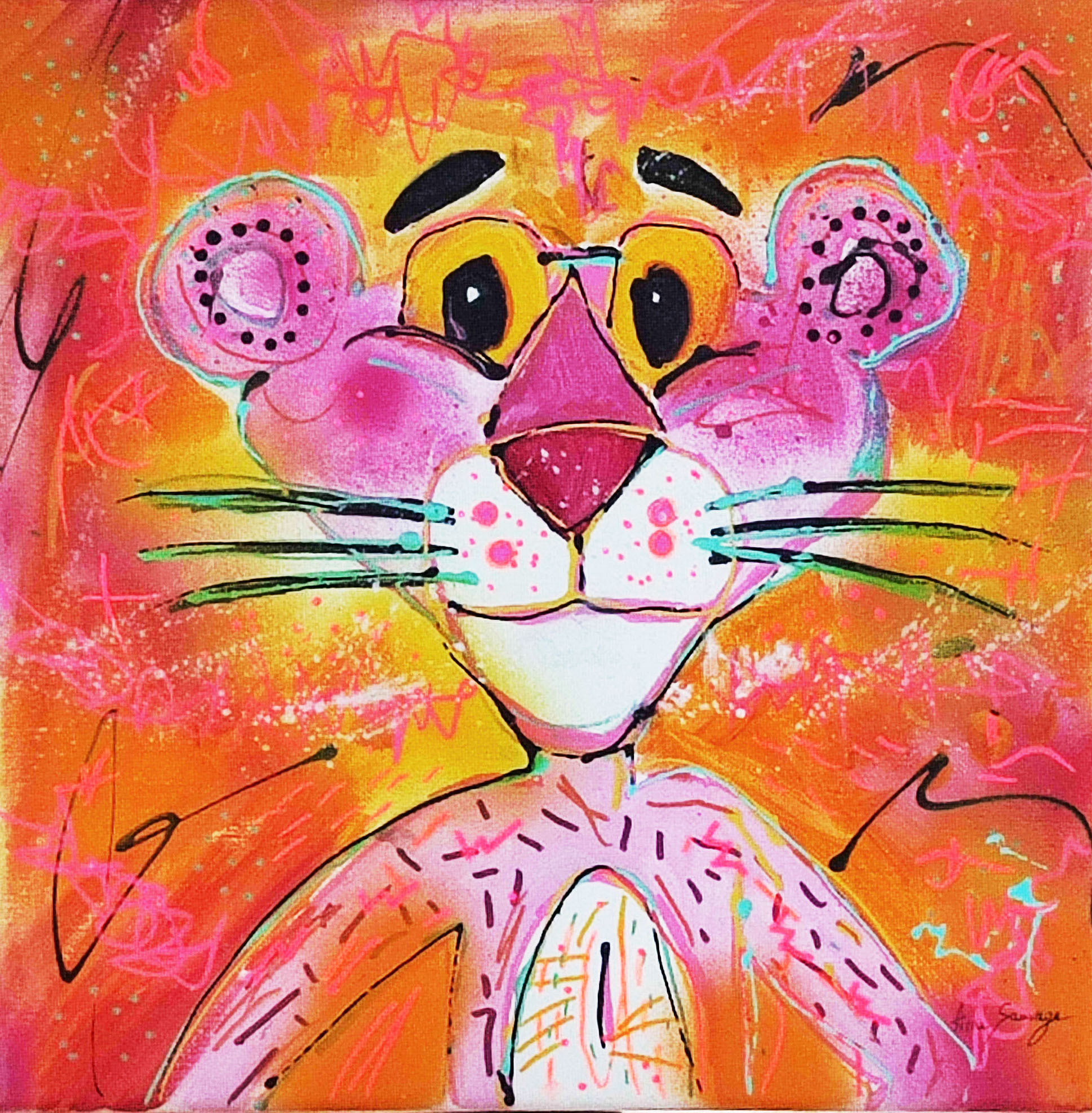 tableau peinture la panthere rose pop art