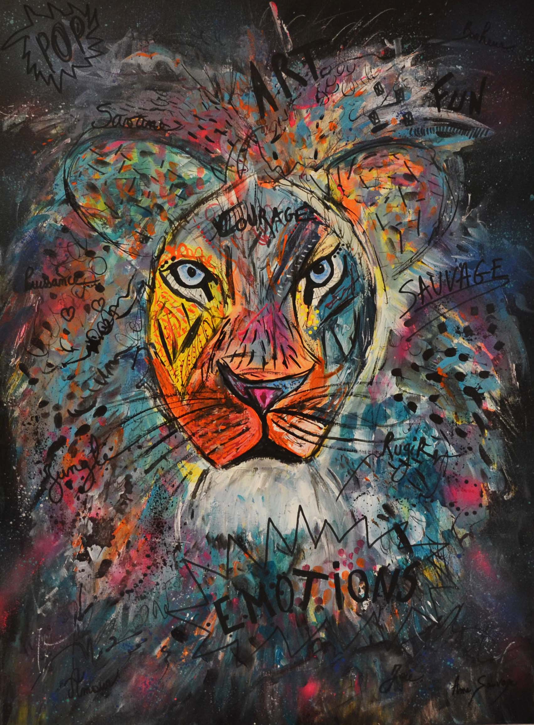 tableau lion pop art couleur