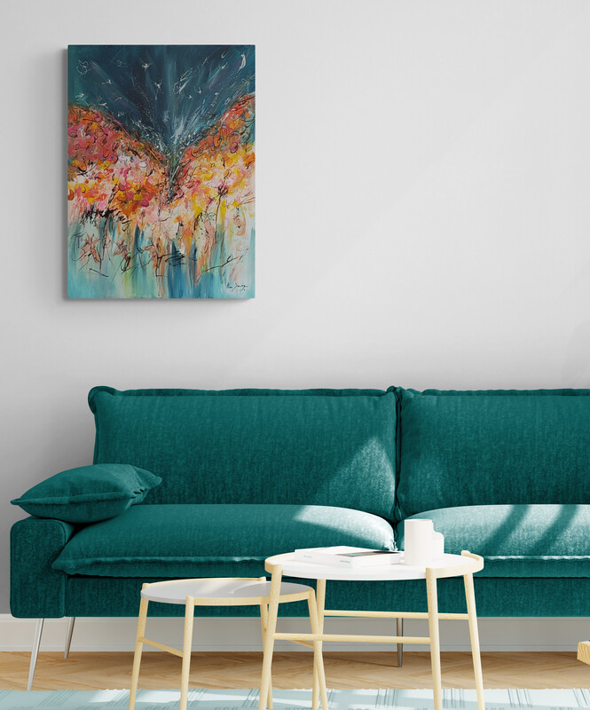 tableau-abstrait-bleu-orange-salon-moderne