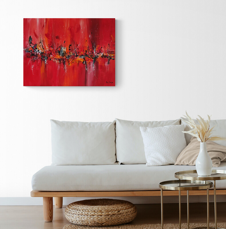 tableau abstrait rouge noir orange
