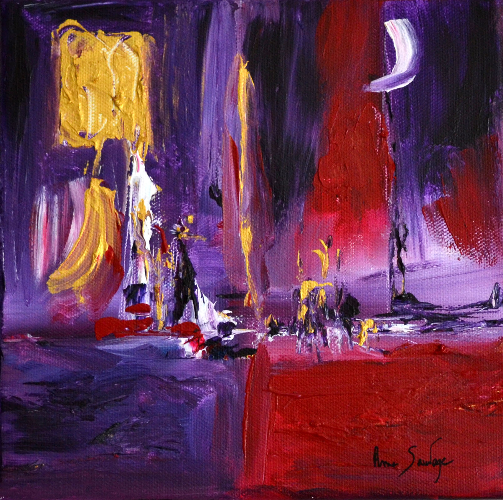 tableau abstrait violet et rouge