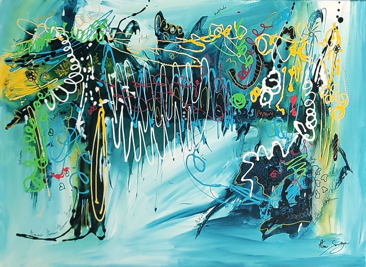tableau abstrait bleu original et moderne