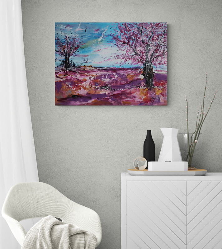tableau cerisiers en fleurs