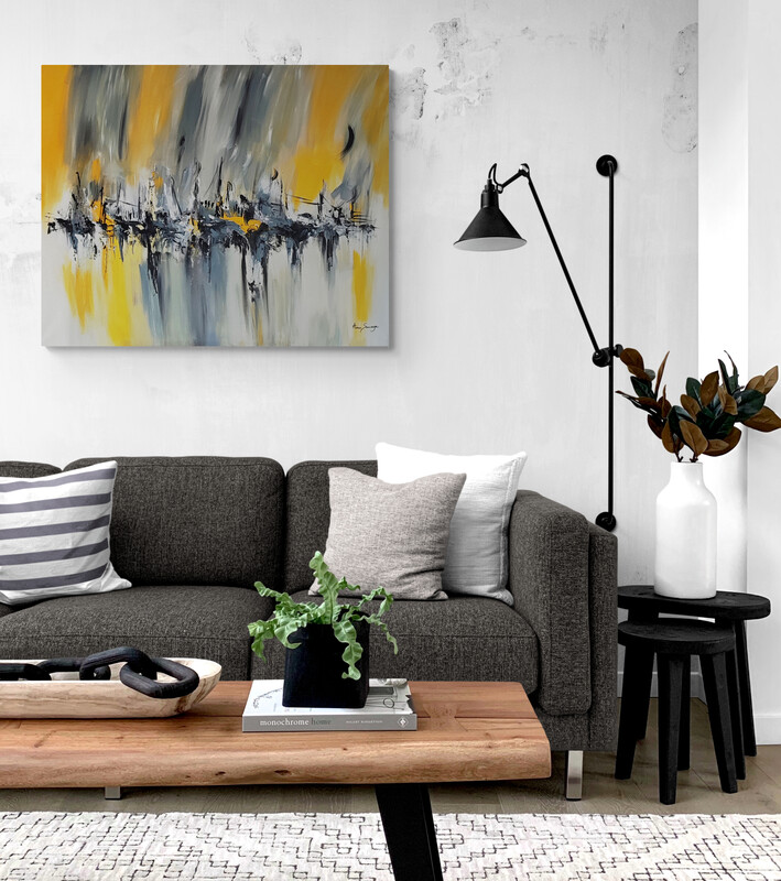 tableau-abstrait-gris-jaune-decoration-salon-moderne