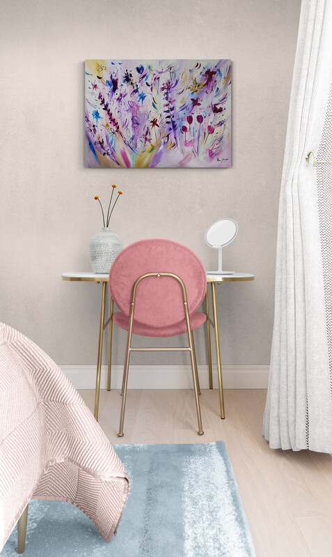tableau abstrait fleurs violet