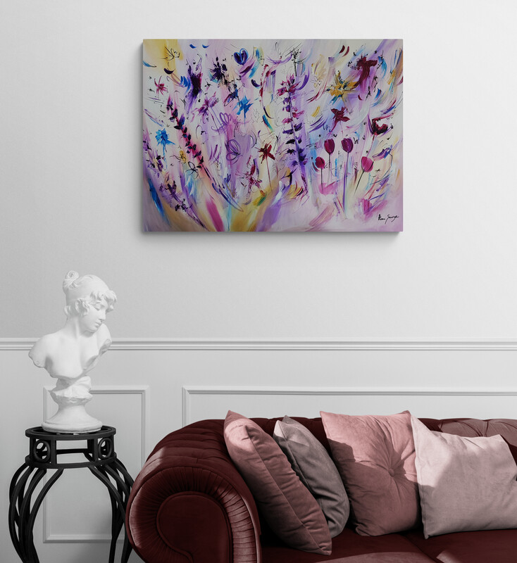tableau fleurs abstrait salon