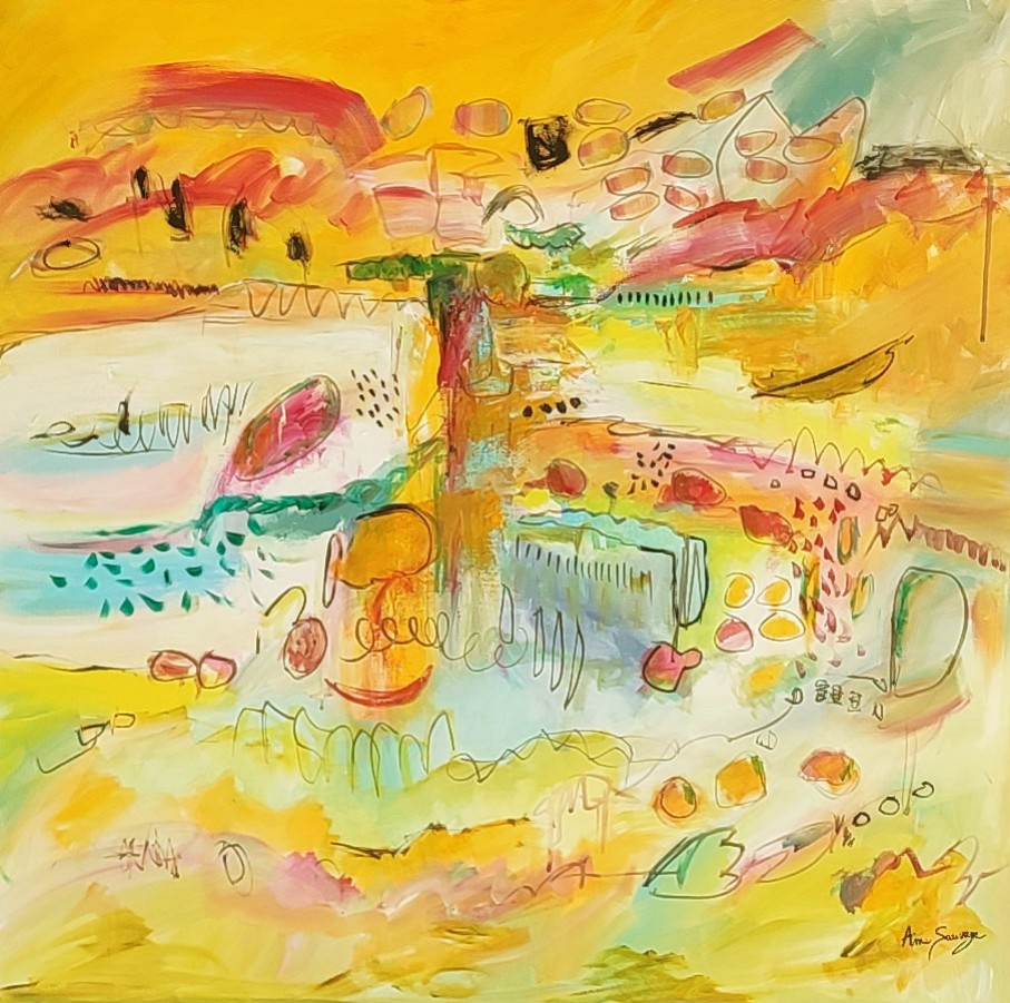 Tableau abstrait couleurs vives : peinture abstraite de grand format ...