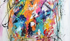 Tableau multicolore sur fond blanc de style abstrait