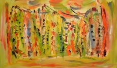 Tableau abstrait contemporain vert anis et orange