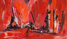 Peinture abstraite en rouge noir blanc 