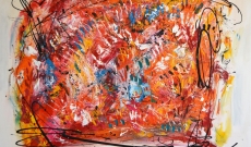 Grand tableau contemporain abstrait multicolore