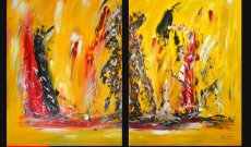 Grand tableau contemporain jaune en diptyque (tableau 2 parties)
