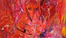 Tableau abstrait rouge orange 
