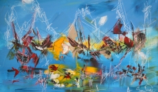 Tableau abstrait bleu paysage magnifique
