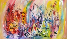 Au coeur de l'arc en ciel - Tableau abstrait multicolore au couteau