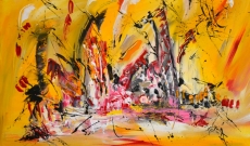 La vie des animaux, peinture abstraite jaune