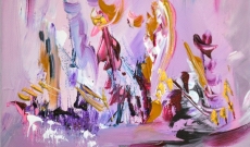 Saveurs sucrées - tableau abstrait rose et or