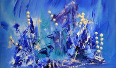 Terres inconnues - tableau abstrait bleu et argent